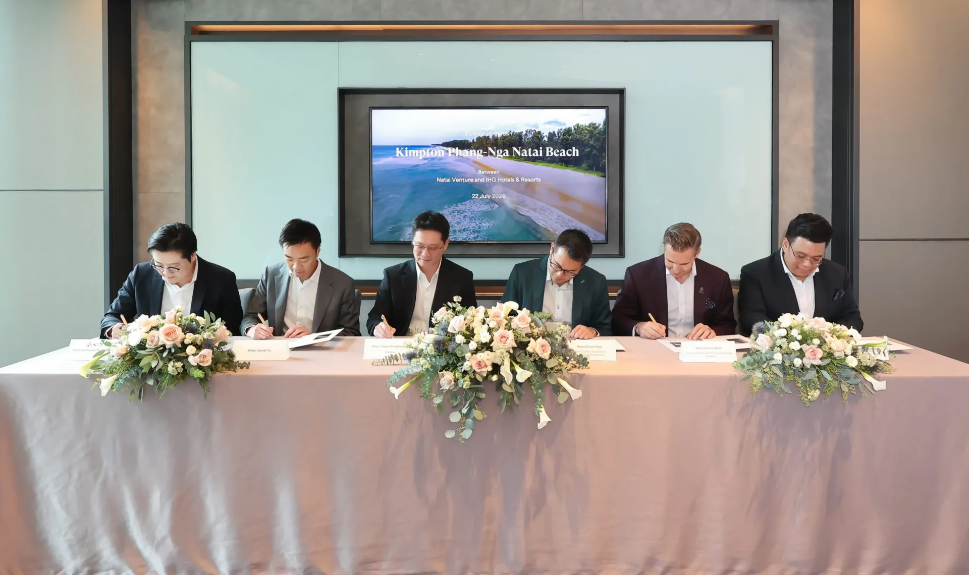 Executives of Natai Venture, Capstone Asset and IHG at the Kimpton Phang-Nga Natai Beach signing ceremony